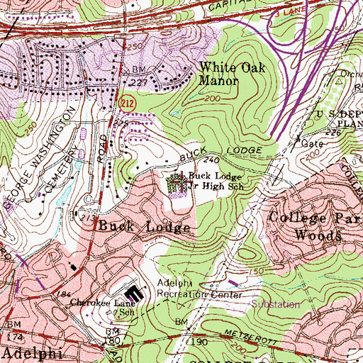 Topographic Map of Buck Lodge Middle School, MD