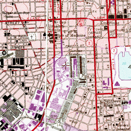 Topographic Map of Camden Yards, MD