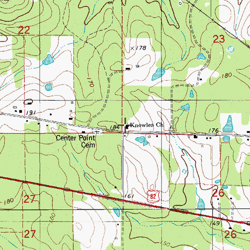 Topographic Map of Knowles Baptist Church, AR