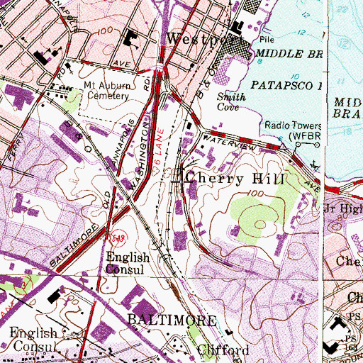 Topographic Map of Cherry Hill, MD