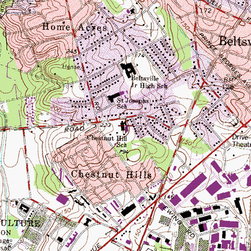 Topographic Map of Chestnut Hill School, MD