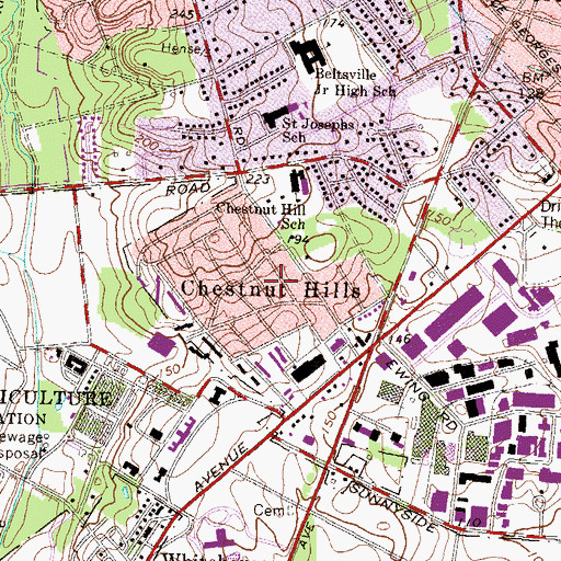Topographic Map of Chestnut Hills, MD