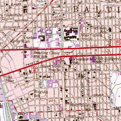 Topographic Map of Church Home Hospital (historical), MD