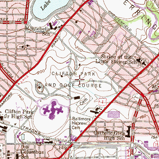Topographic Map of Clifton Park and Golf Course, MD