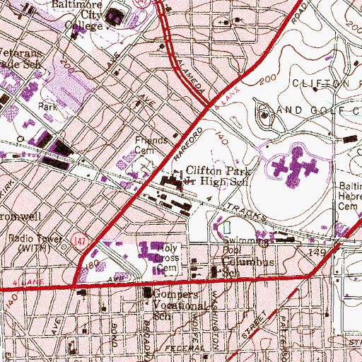 Topographic Map of Clifton Park Junior High School (historical), MD