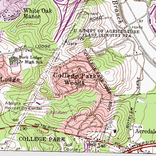 Topographic Map of College Park Woods, MD