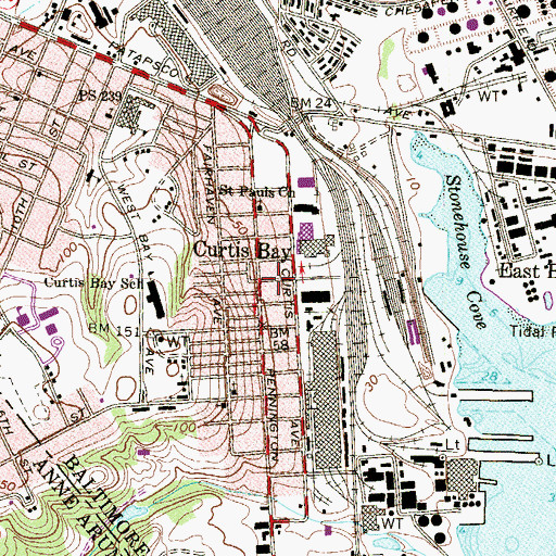Topographic Map of Curtis Bay, MD