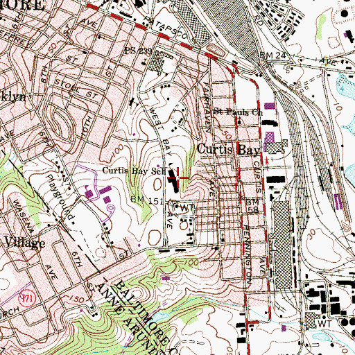 Topographic Map of Curtis Bay Elementary / Middle School, MD