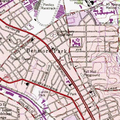 Topographic Map of Denmore Park, MD