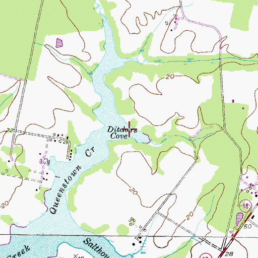 Topographic Map of Ditchers Cove, MD