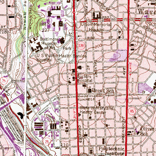 Topographic Map of Doctors Hospital, MD