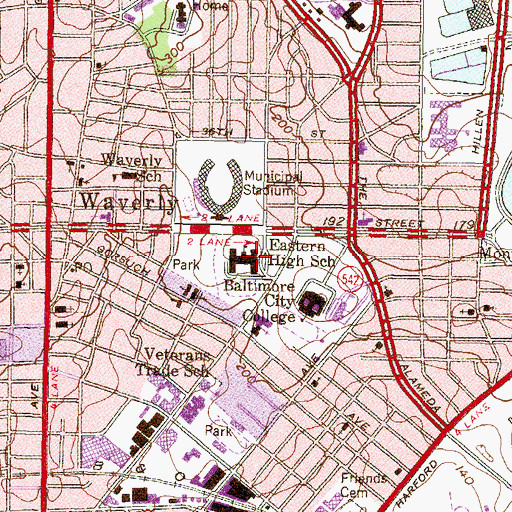 Topographic Map of Eastern High School (historical), MD