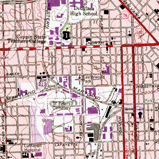 Topographic Map of Easterwood Park, MD