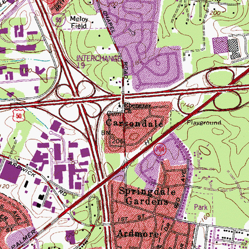 Topographic Map of Ebenezer Church, MD
