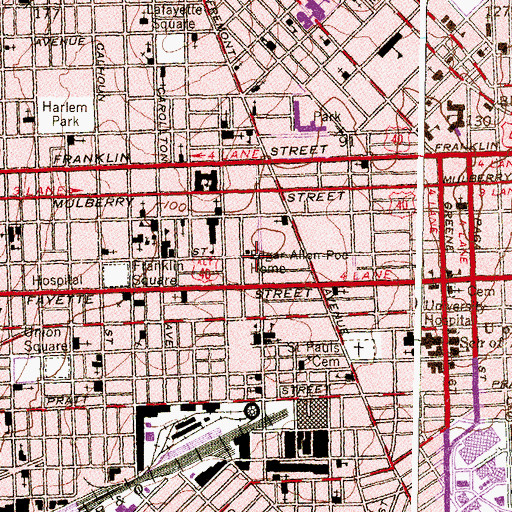 Topographic Map of Edgar Allen Poe Home, MD