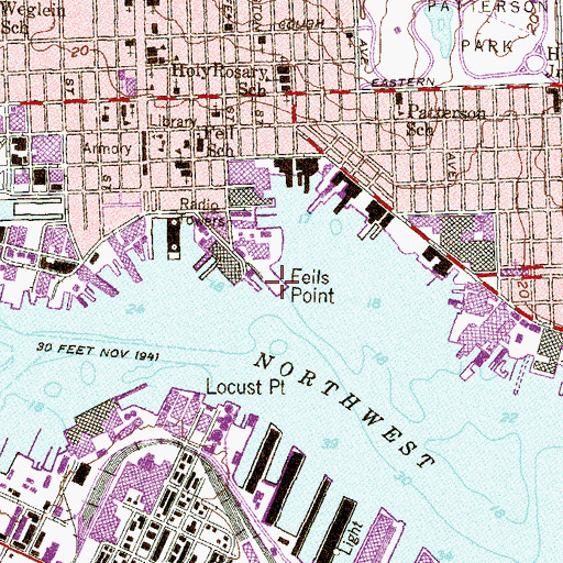 Topographic Map of Fells Point, MD