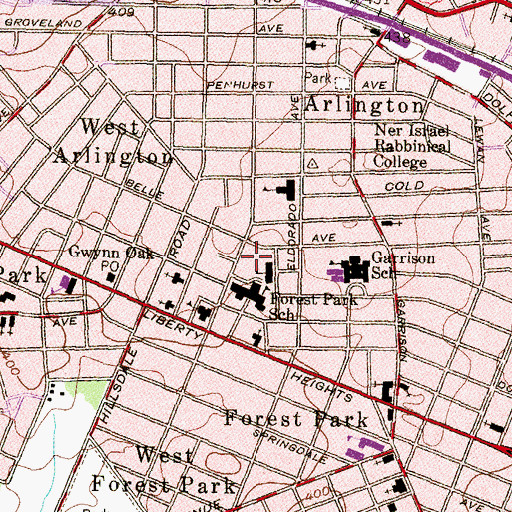 Topographic Map of Forest Park High School, MD