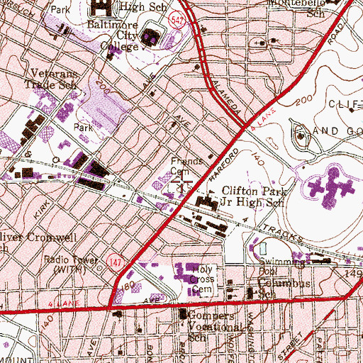 Topographic Map of Friends Cemetery, MD