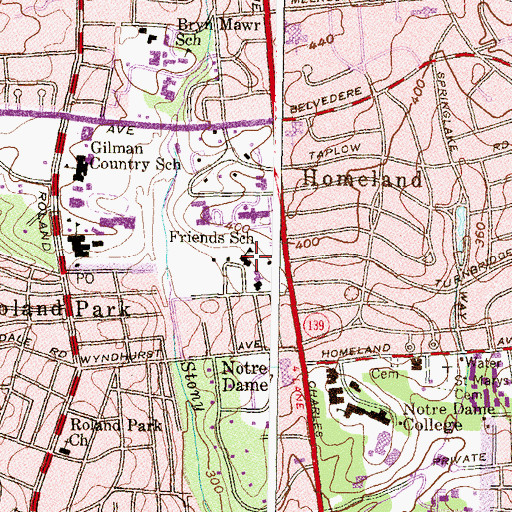 Topographic Map of Friends School, MD