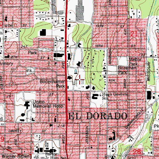 Topographic Map of Memorial Stadium, AR