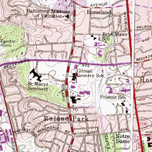 Topographic Map of Gilman School, MD