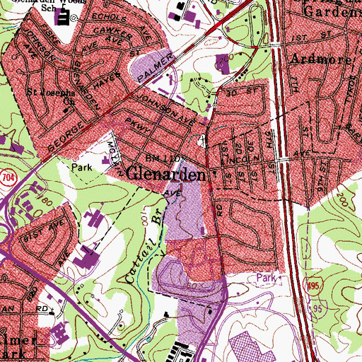 Topographic Map of Glenarden, MD