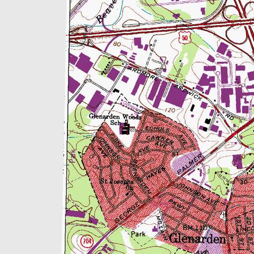 Topographic Map of Glenarden Woods Elementary School, MD