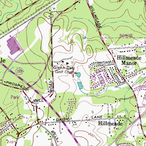 Topographic Map of Glenn Dale Golf Club, MD
