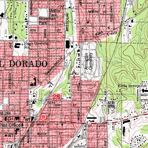 Topographic Map of Mosby Park, AR