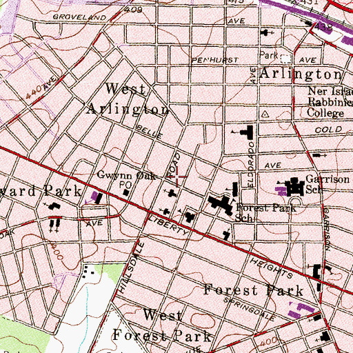 Topographic Map of Gwynn Oak, MD