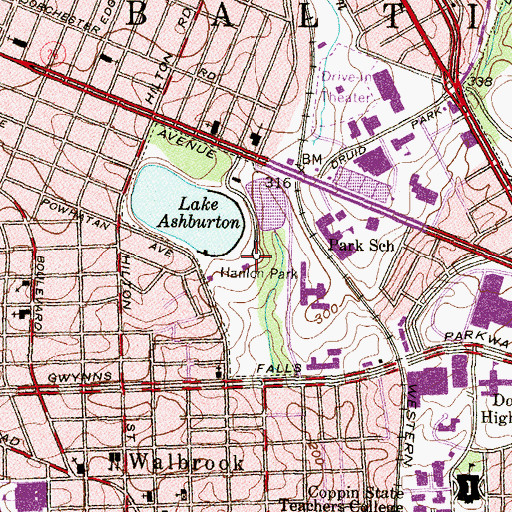 Topographic Map of Hanlon Park, MD