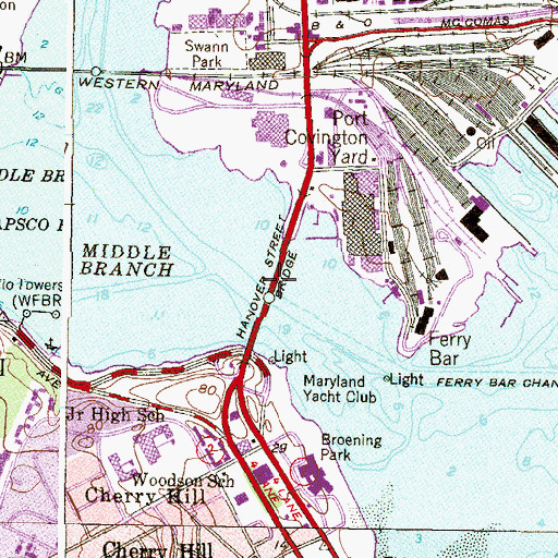 Topographic Map of Hanover Street Bridge, MD