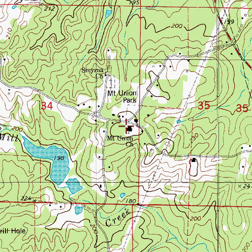 Topographic Map of Mount Union Church, AR