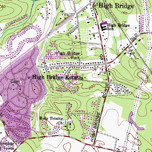 Topographic Map of High Bridge Estates, MD