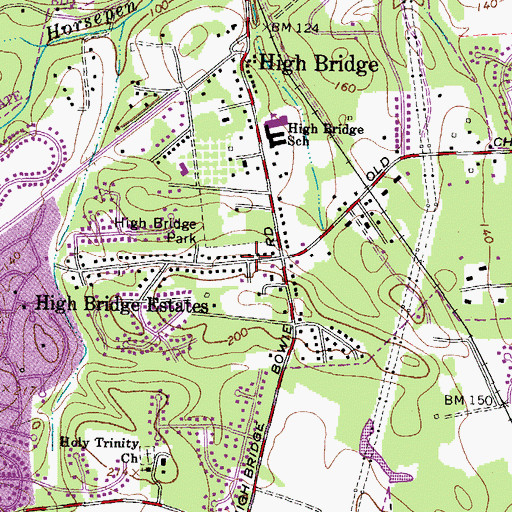 Topographic Map of High Bridge Park, MD