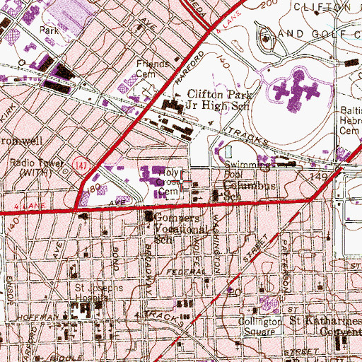 Topographic Map of Holy Cross Cemetery, MD