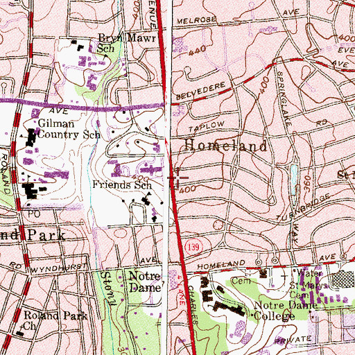 Topographic Map of Homeland, MD