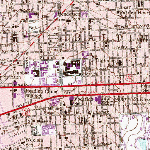 Topographic Map of Johns Hopkins Hospital, MD