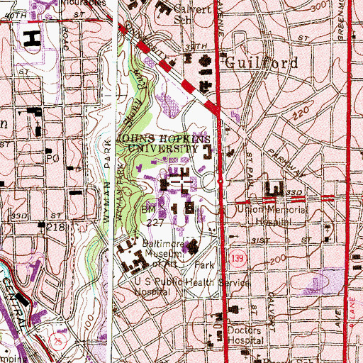 Topographic Map of Johns Hopkins University, MD