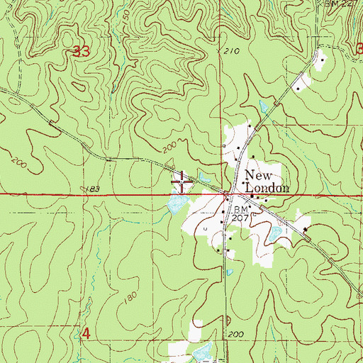 Topographic Map of New London Cemetery, AR