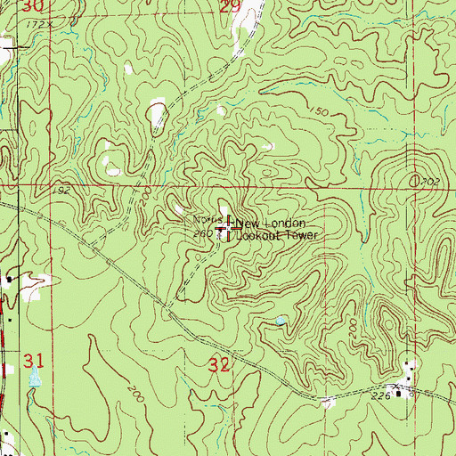 Topographic Map of New London Lookout Tower, AR