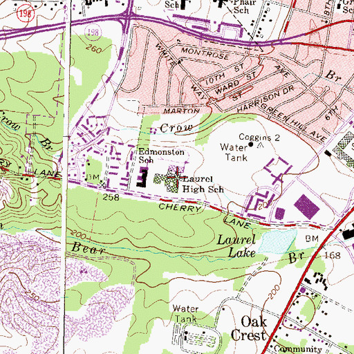 Topographic Map of Laurel High School, MD