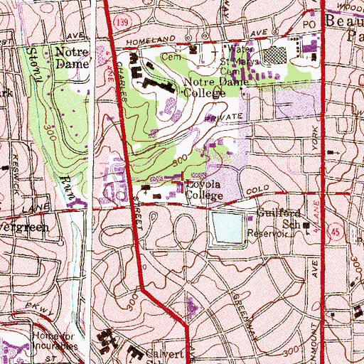 Topographic Map of Loyola University Maryland, MD