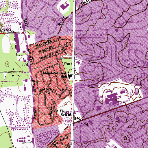 Topographic Map of Tulip Grove Elementary School, MD