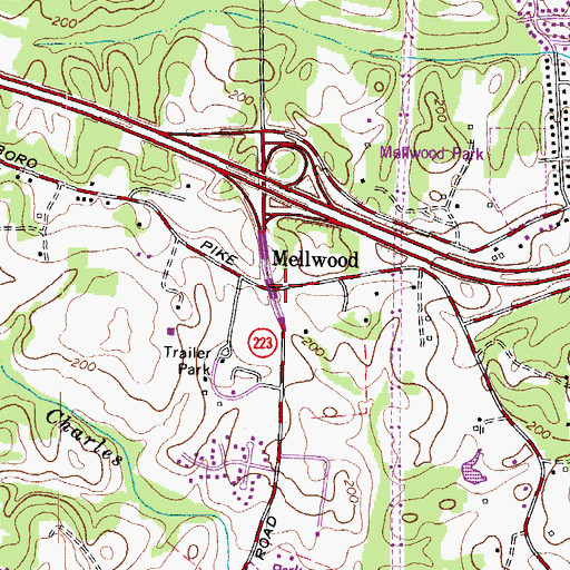 Topographic Map of Mellwood, MD