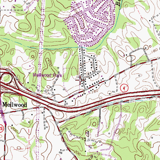 Topographic Map of Mellwood Park, MD