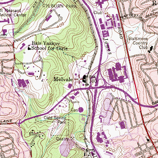 Topographic Map of Melvale, MD