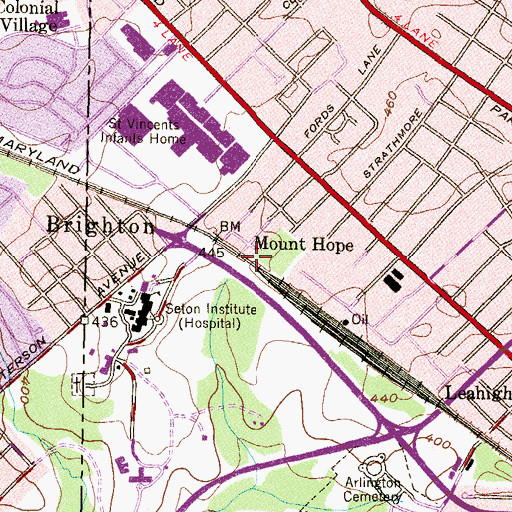 Topographic Map of Mount Hope, MD