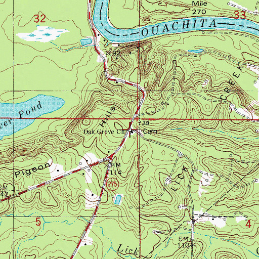 Topographic Map of Oak Grove Church, AR