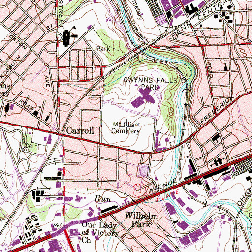 Topographic Map of Mount Olivet Cemetery, MD